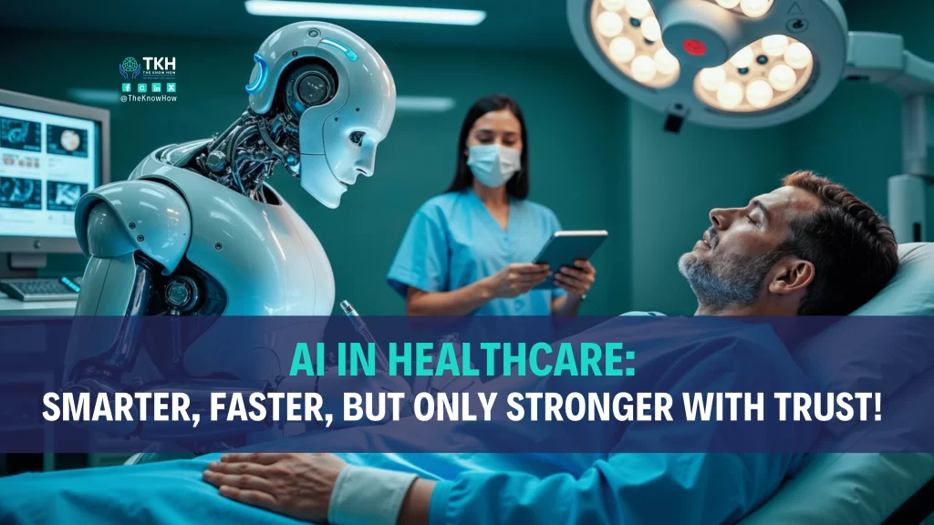 Female healthcare professional using Artificial Intelligence technology for medical diagnosis and patient care in modern hospital