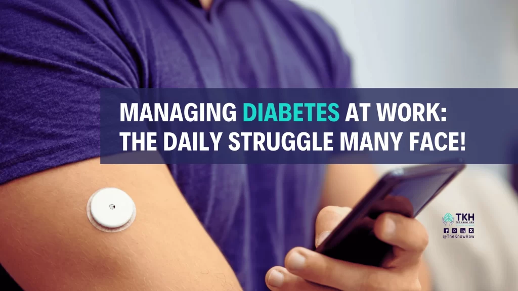 Person checking blood glucose levels at work with diabetes management device